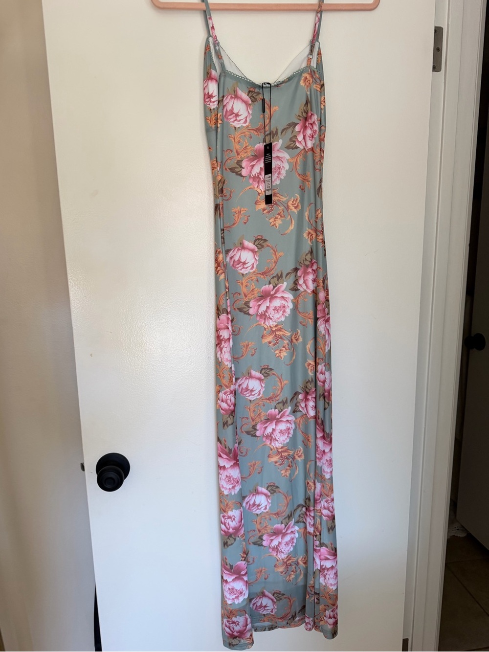NWT* Fashion Nova Sage Floral Slip Maxi Dress with Pink Roses XS